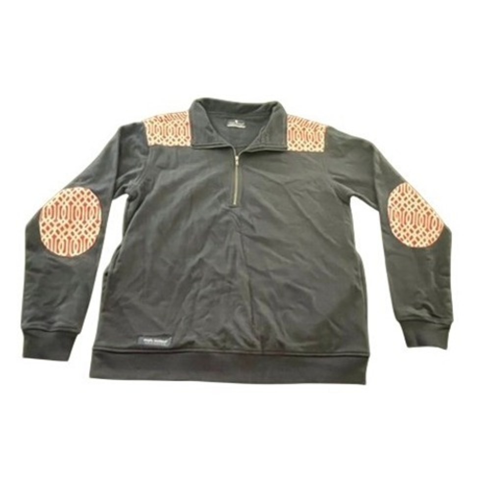 Simply Southern Gray Quarter Zip Pullover Elbow Patches Geometric Orange‎ Medium